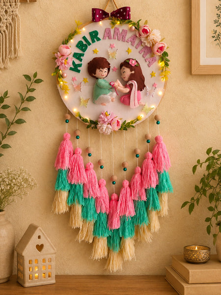 Personalized Rakhi Brother & Sister Wall Hanging with Names & Lights