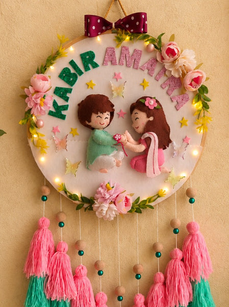 Personalized Rakhi Brother & Sister Wall Hanging with Names & Lights