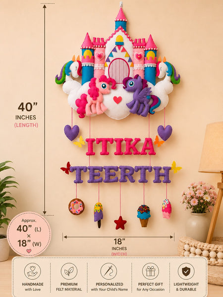 Personalized Princess Castle Unicorn Felt Double Name Wall Hanging