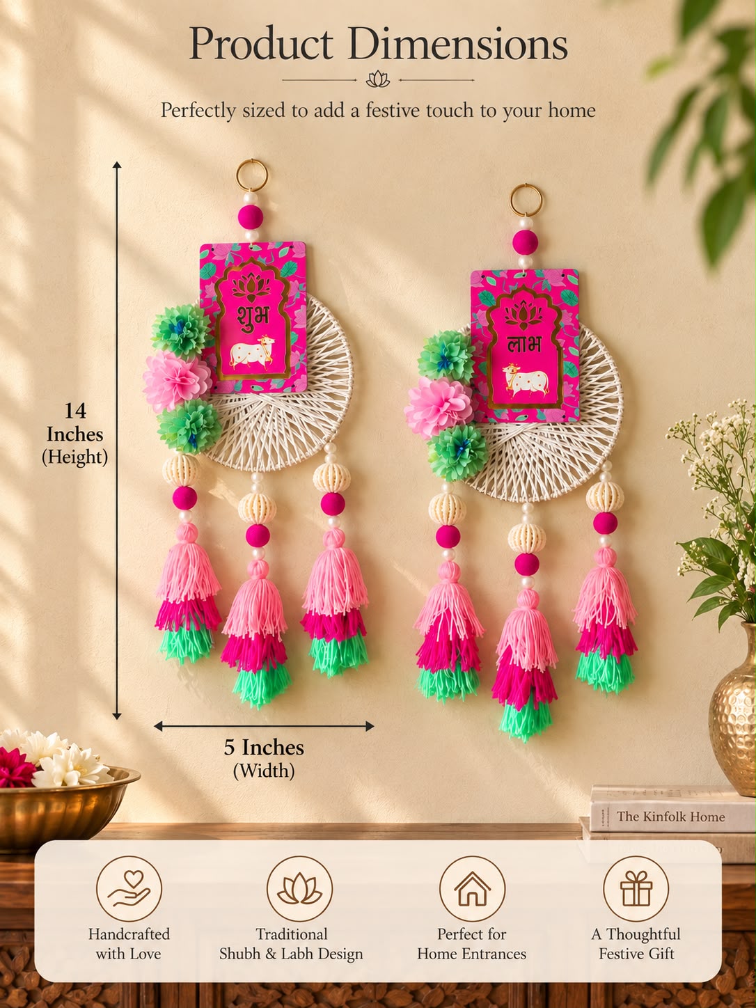 Shubh Labh Festive Wall Hanging – Pink & Mint