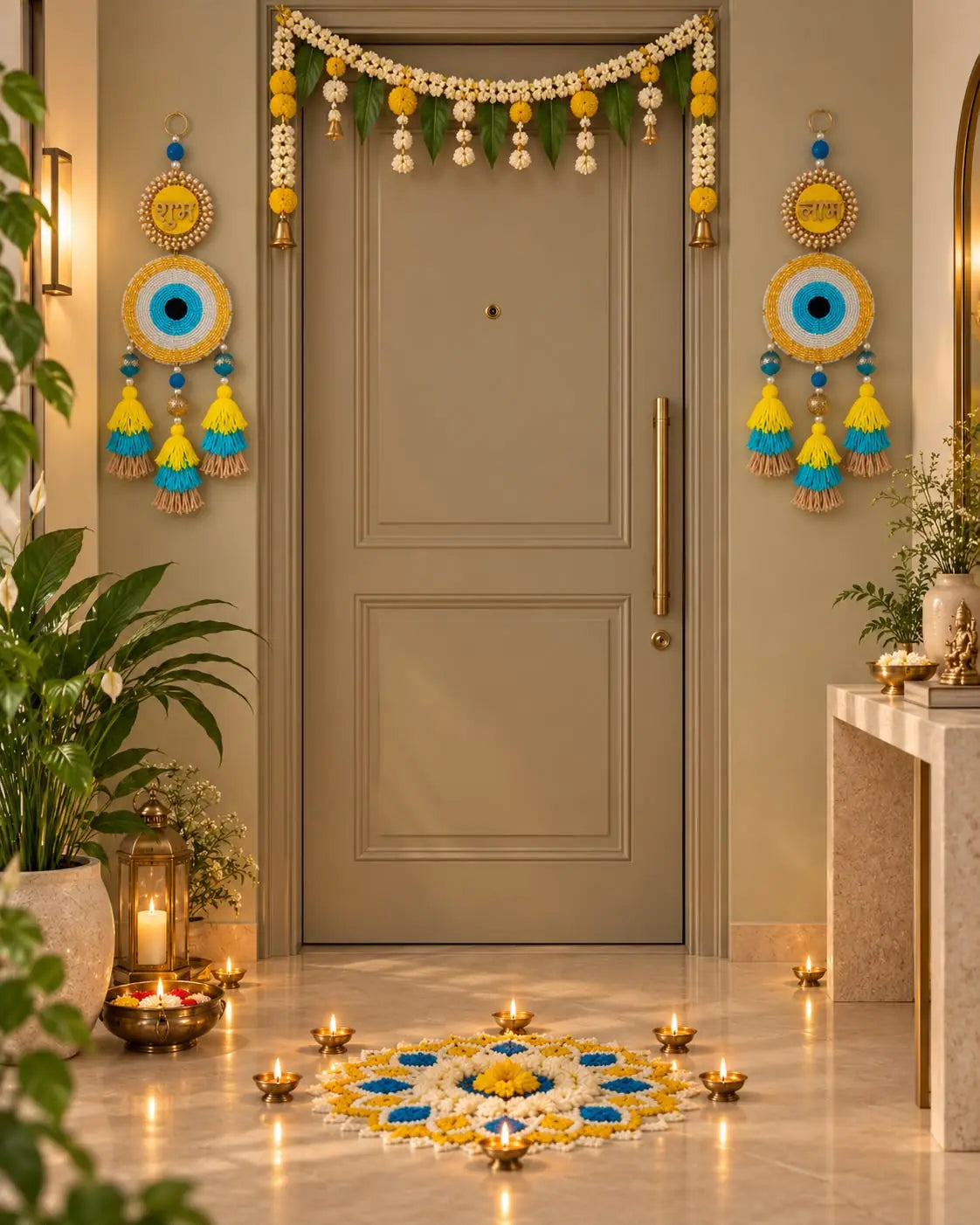 Shubh Labh Evil Eye Wall Hanging with Tassels