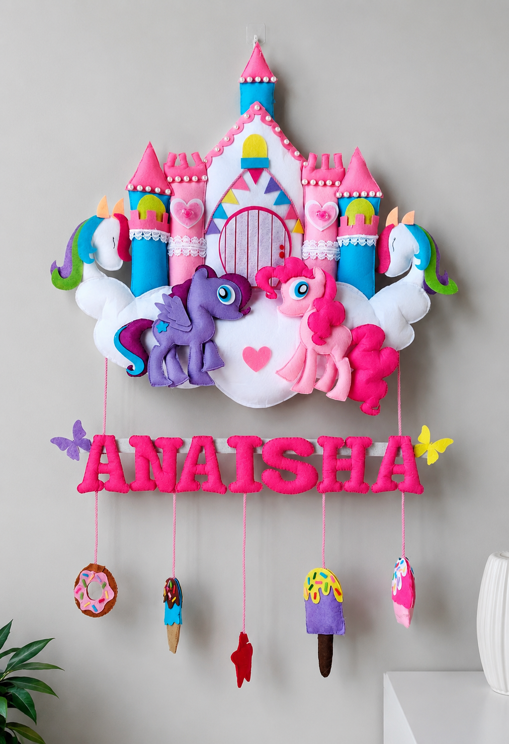 Personalized Princess Castle Unicorn Felt Name Wall Hanging
