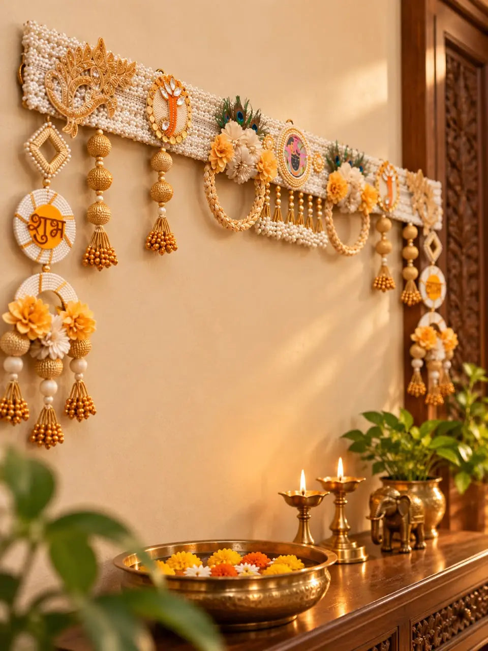 Royal Shubh Labh Toran with Gold & Pearl Embellishments
