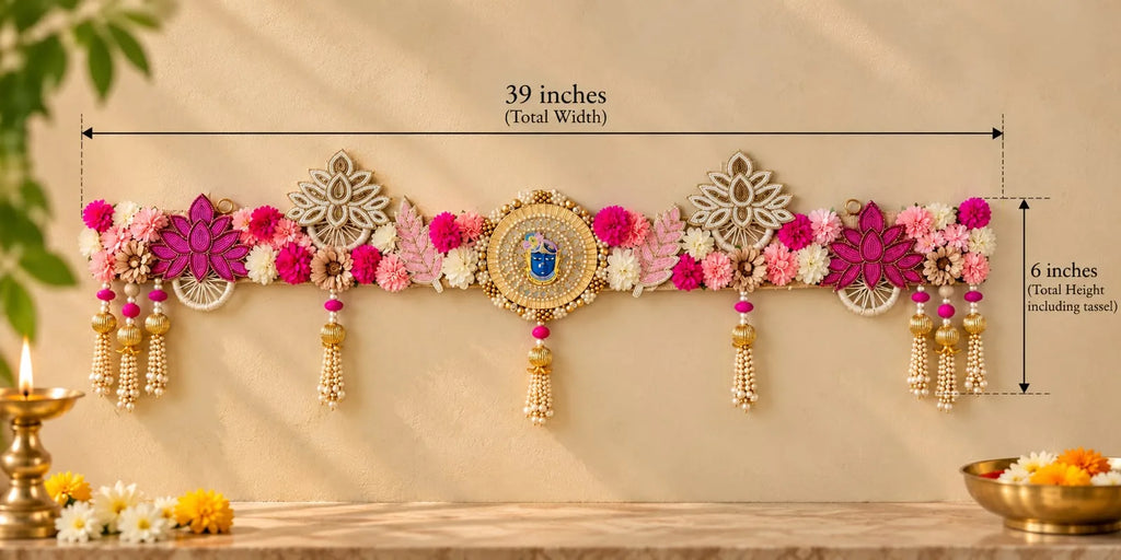 Handcrafted Floral Toran with Mirror Work of Srinathji & Beaded Danglers