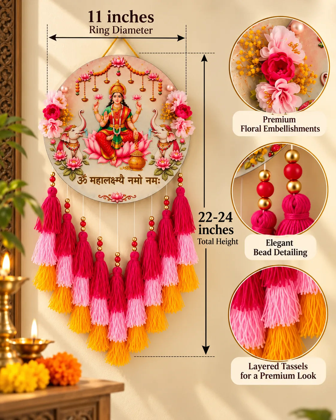Goddess Lakshmi Wall Hanging with Tassels