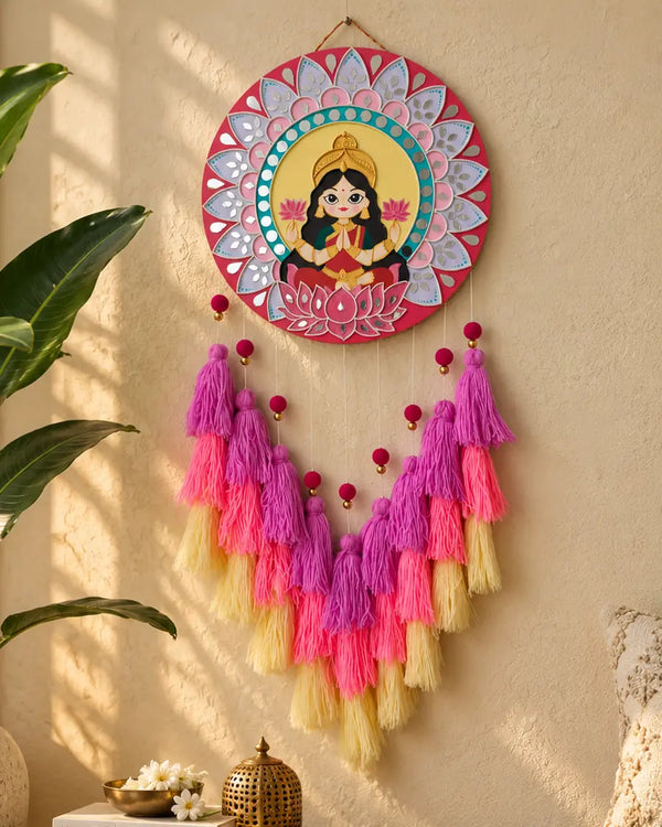 Goddess Laxmi Lippan Art Wall Hanging with Tassles