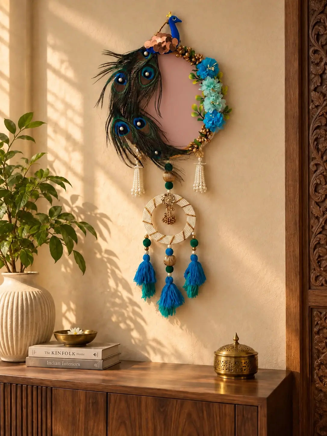 Peacock Wall Decor with Beads and Tassels