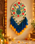 Peacock Garden Handcrafted Lippan Wall Art Hanging with Tassles