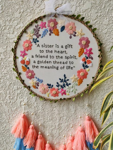 Customizable Quote Embroidered Hoop with Tassles