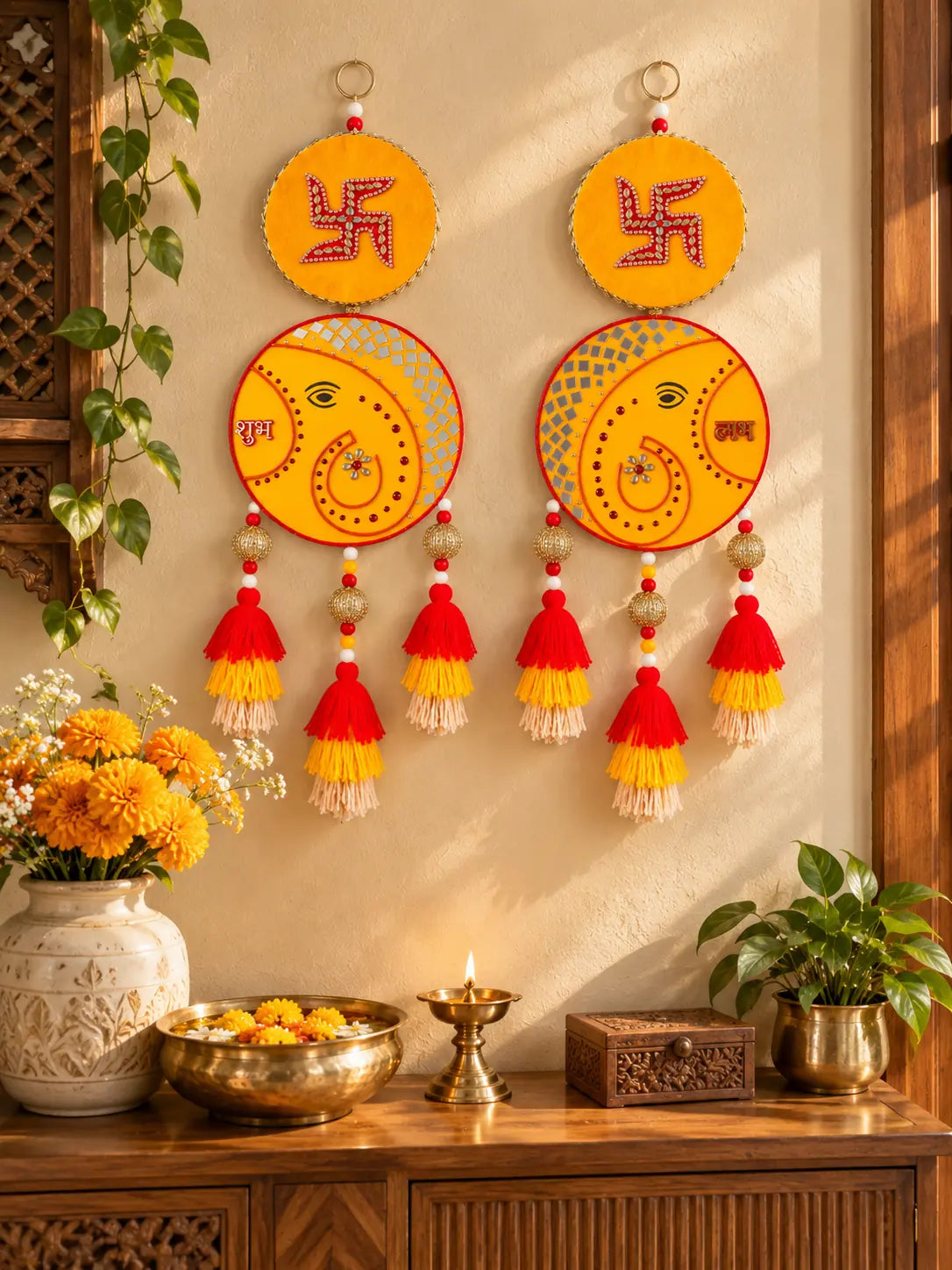 Shubh Labh Swastik Wall Hanging – Handcrafted Festive Door Décor
