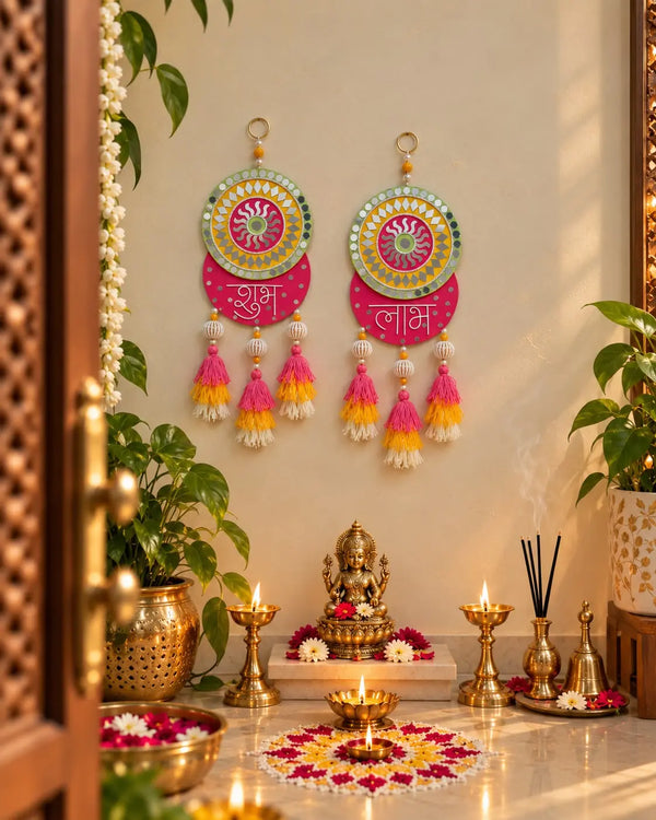 Shubh Labh Wall Hanging with Mirror Work