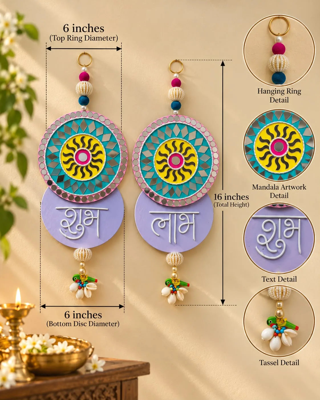 Shubh Labh Wall Hanging with Mirror Work