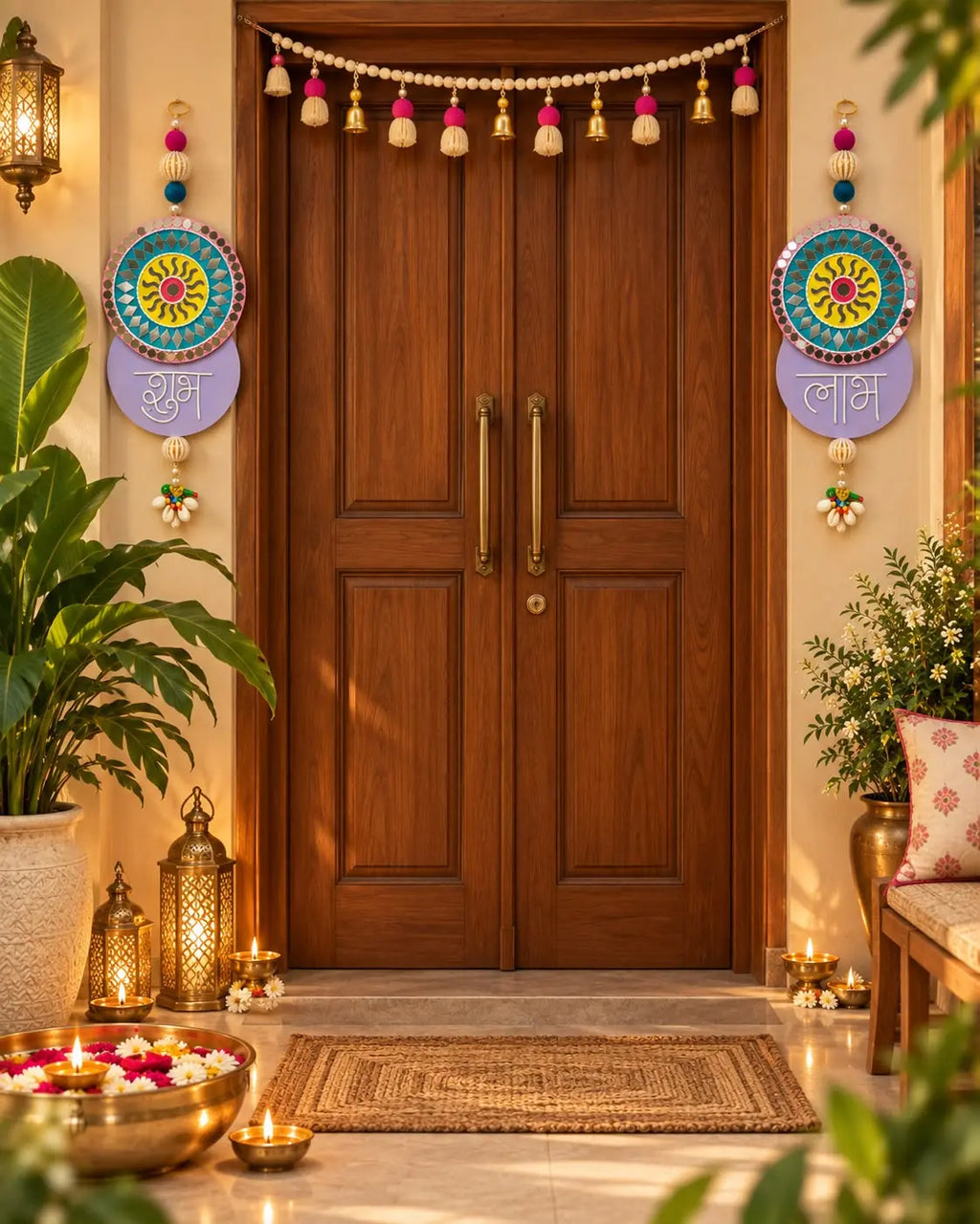 Shubh Labh Wall Hanging with Mirror Work