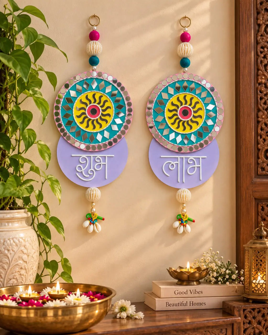 Shubh Labh Wall Hanging with Mirror Work