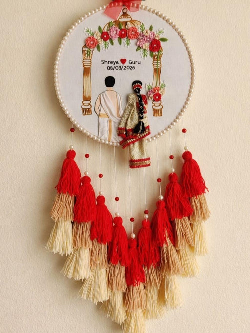 Customizable Couple Embroidered Hoop with Tassels