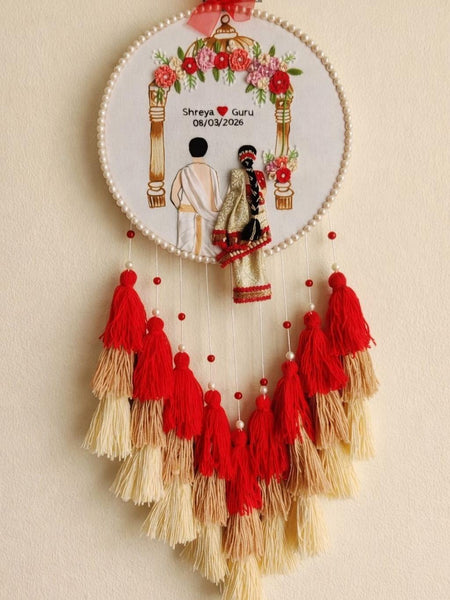 Customizable Couple Embroidered Hoop with Tassels