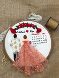 Customizable Bride & Groom Calendar Embroidered Hoop
