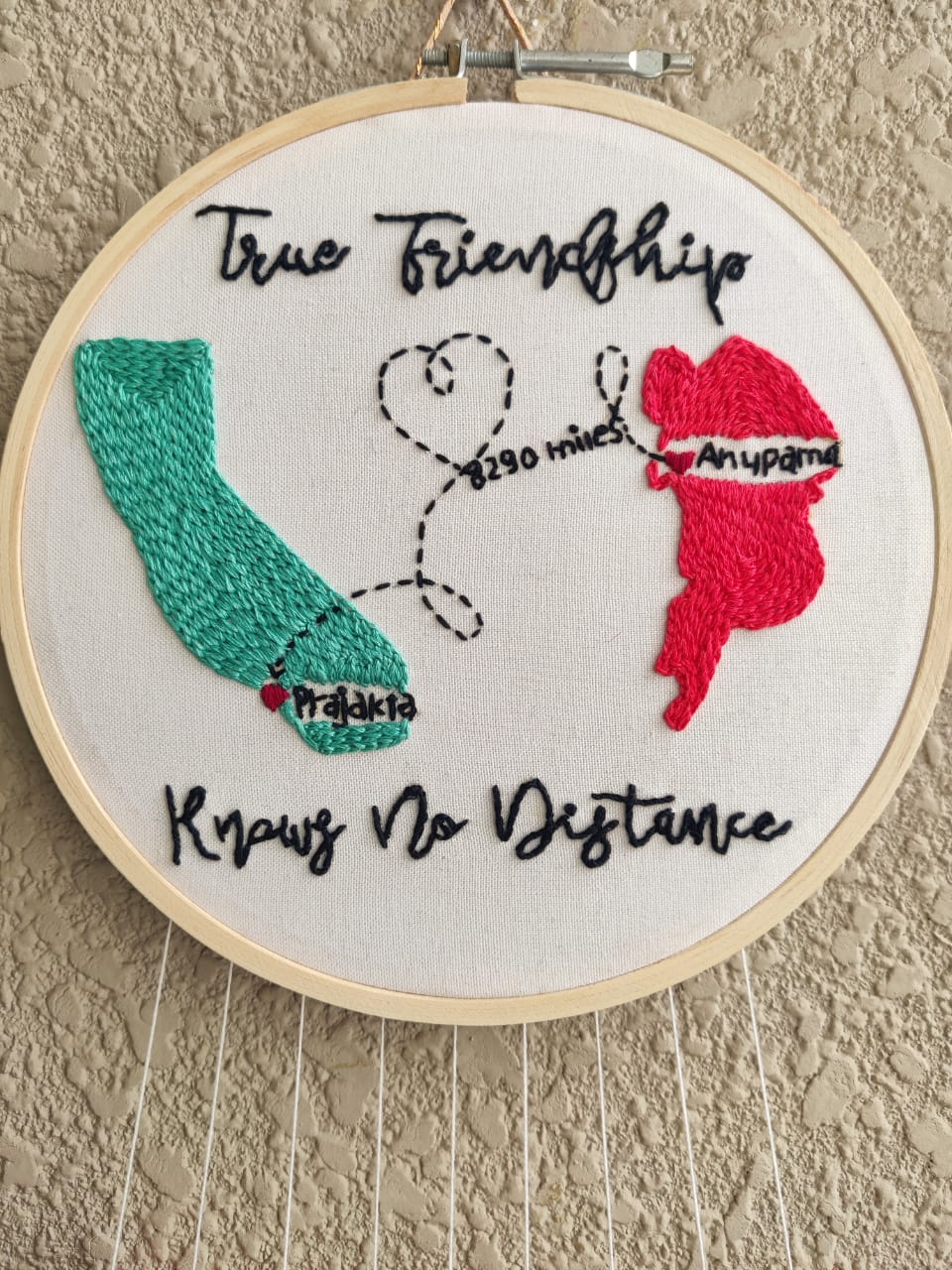 Customizable Friendship Map Embroidered Hoop with Tassels