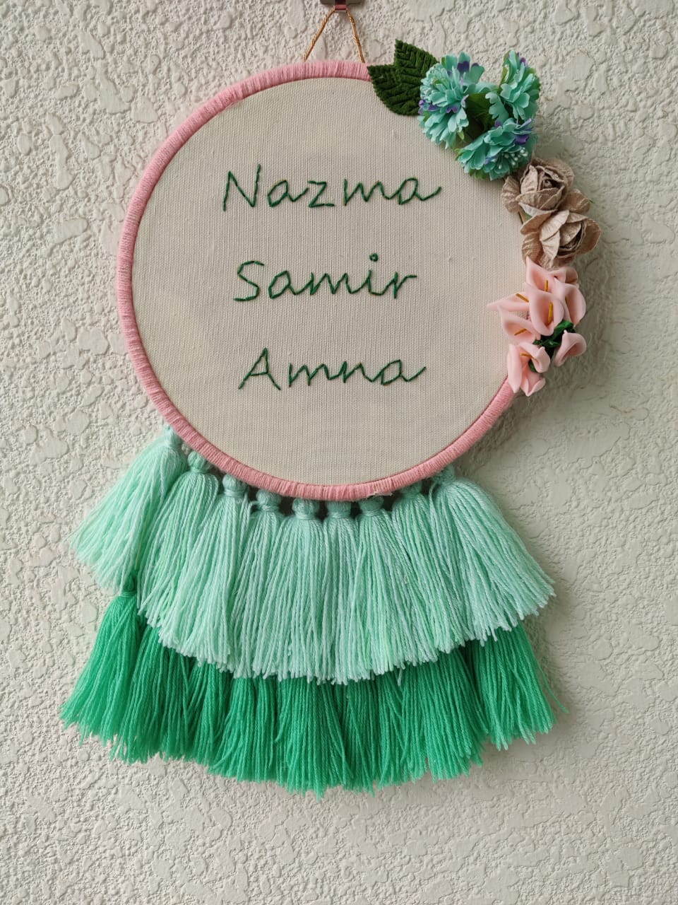 Customizable Floral Embroidered Hoop with Tassels
