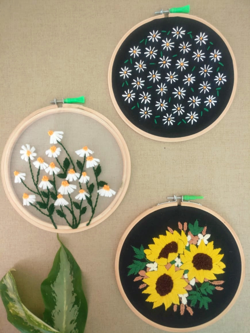 Hand Embroidered Hoop (Set of 3)