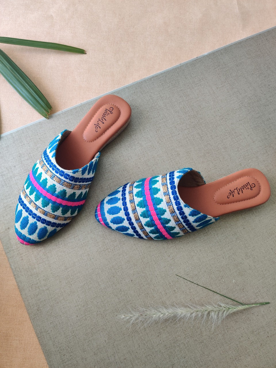 Textured Blue Vegan Mules - The Tassle Life 