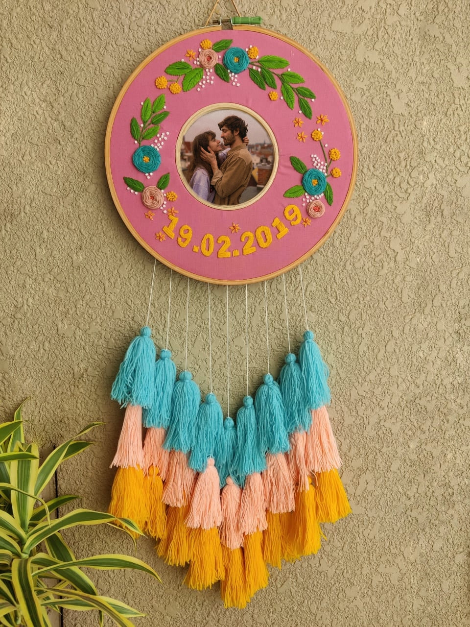 Customizable Embroidered Double Photo Hoop with Tassles