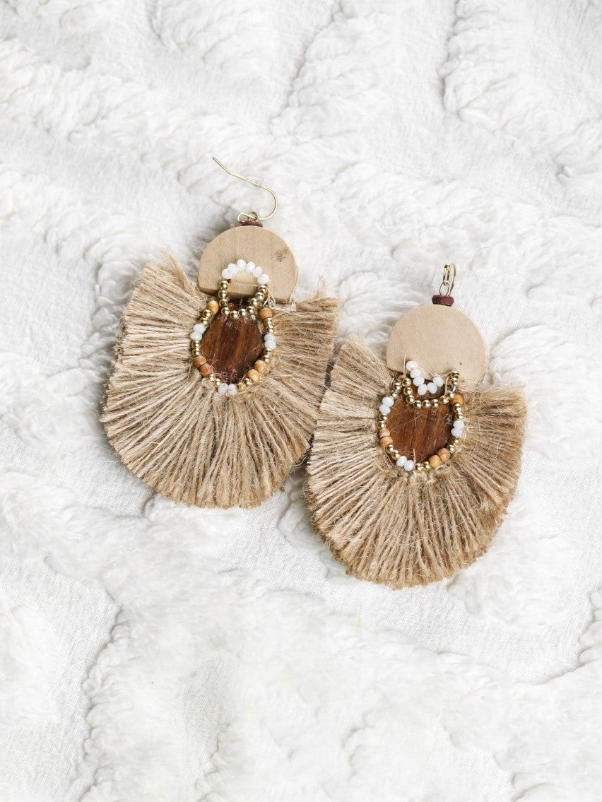 Jute on a wooden base Earrings - The Tassle Life 