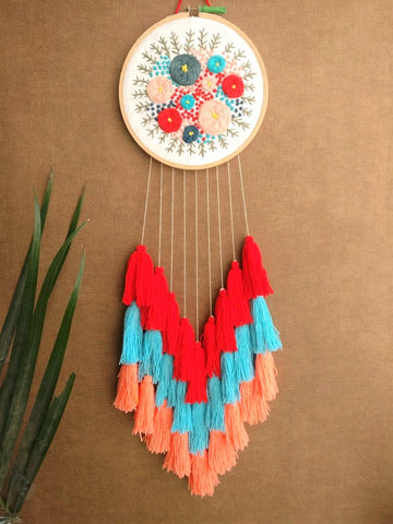 Hand Embroidered Floral Dreamcatcher - The Tassle Life 