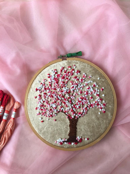 Cherry Blossom Tree Embroidered Hoop - The Tassle Life 
