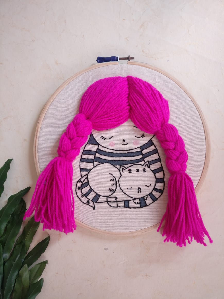 Pink haired girl Embroidered Hoop