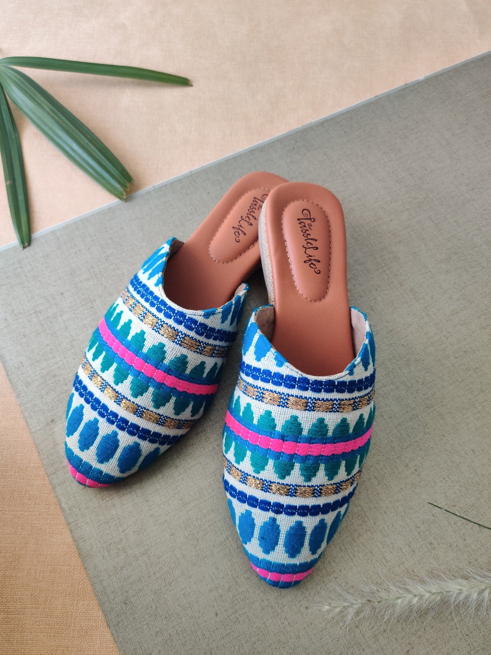 Textured Blue Vegan Mules - The Tassle Life 