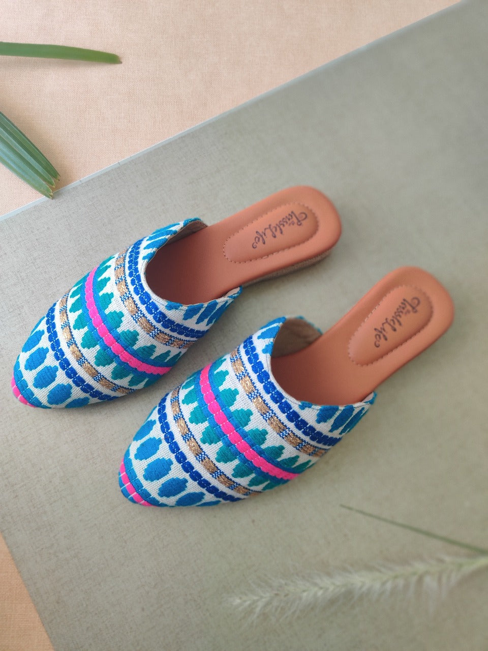 Textured Blue Vegan Mules - The Tassle Life 