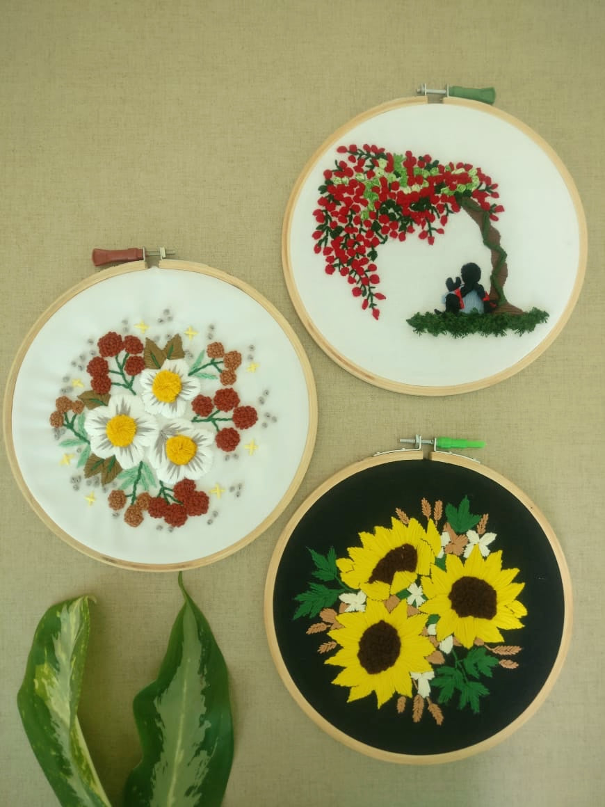 Hand Embroidered Hoop (Set of 3)
