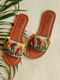 Hand Embroidered Floral Jute Sliders