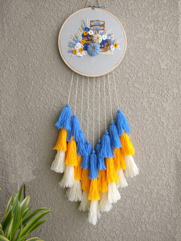 3D Good Vibes FLoral Hand Embroidered Dreamcatcher