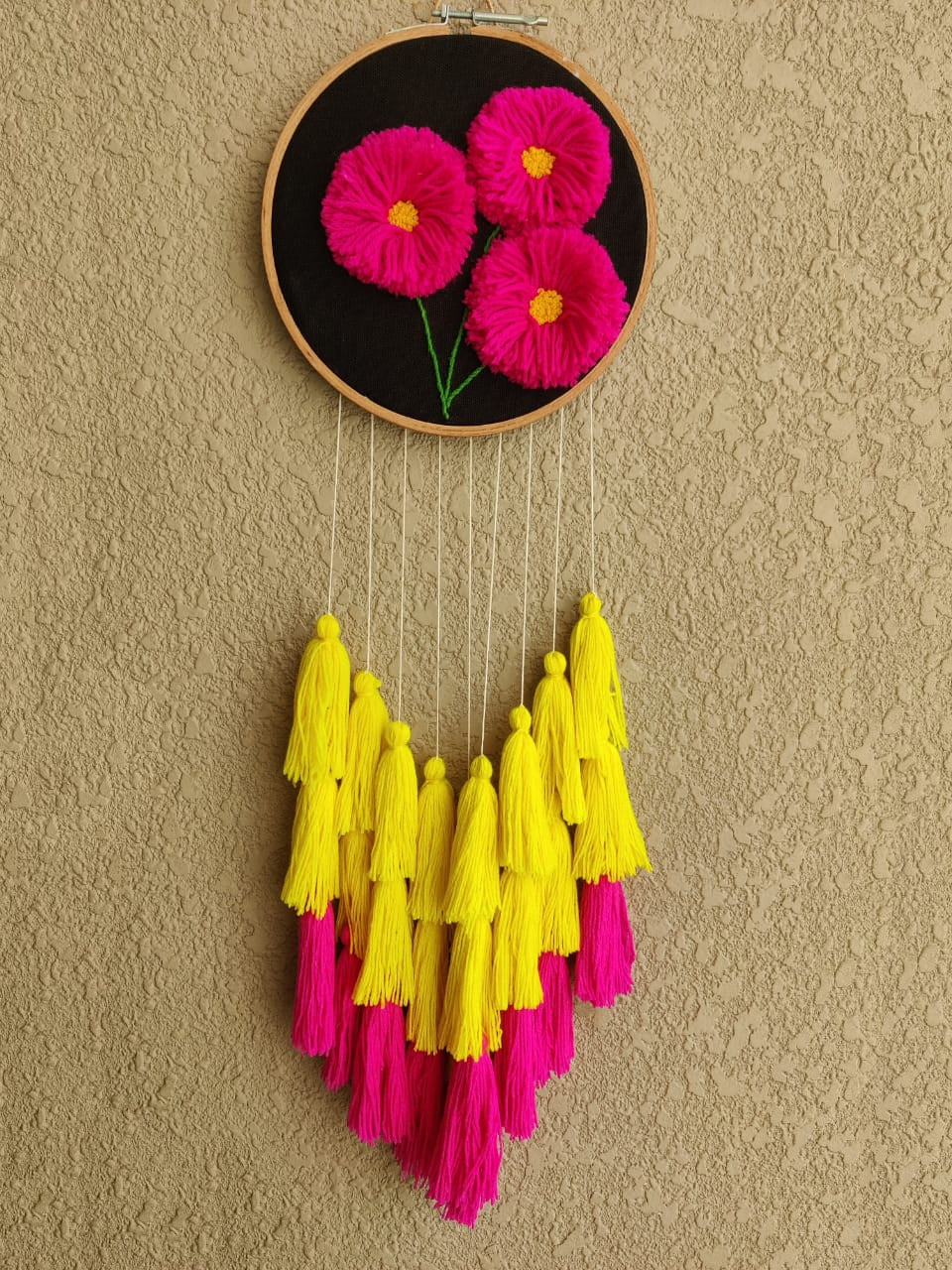 Hand Embroidered 3D Pink Floral Dreamcatcher