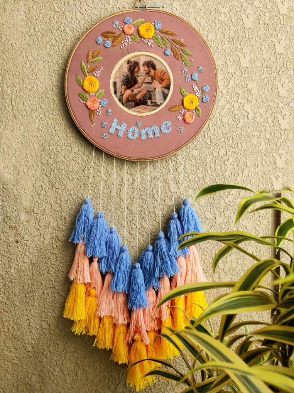 Customizable Embroidered Double Photo Hoop with Tassles
