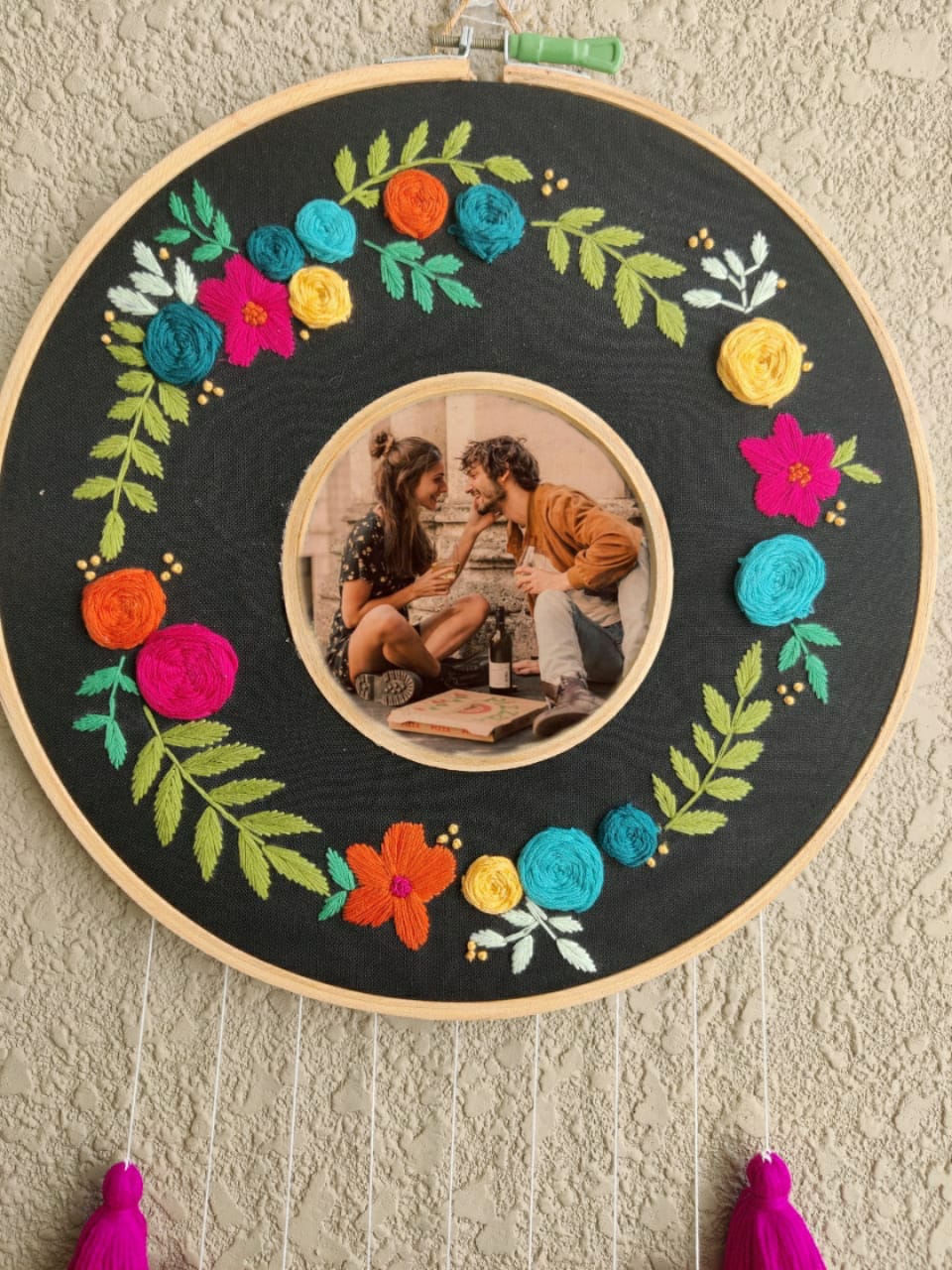 Embroidered Double Hoop Photo Frame With Tassles