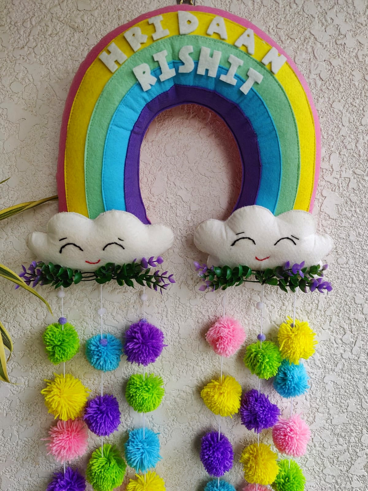 Customizable Name Felt Rainbow Wall Hanging with Pompom