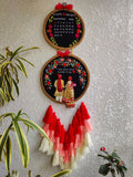 Customizable Bride & Groom Calendar Embroidered Double Hoop with Tassels