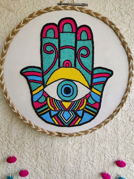 'Hamsa Hand' Bead Embroidered Dreamcatcher