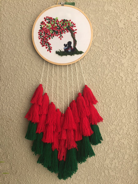 Girl Under the Tree Hand Embroidered Dreamcatcher