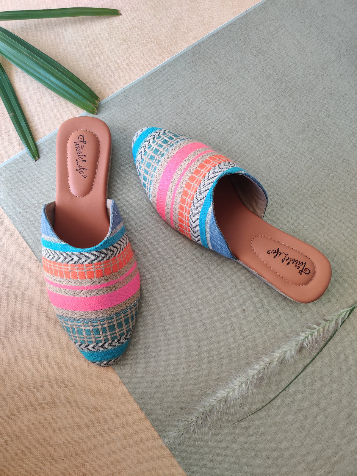 Multi-Colored Stripes Vegan Mules - The Tassle Life 