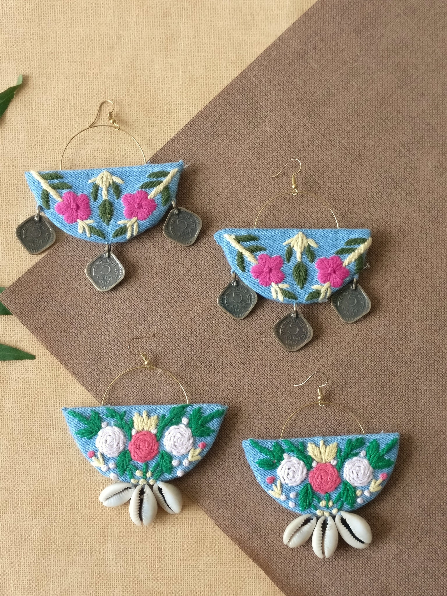 Flower Embroidered Earrings (Set of 2)