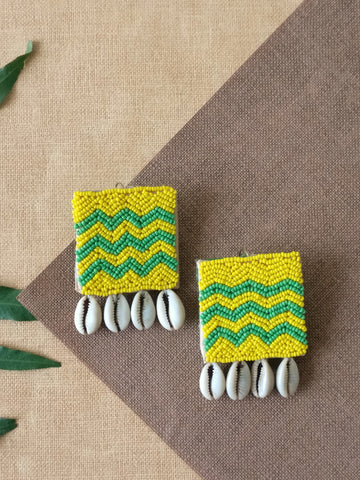 Zigzag Bead Embroidered Earrings