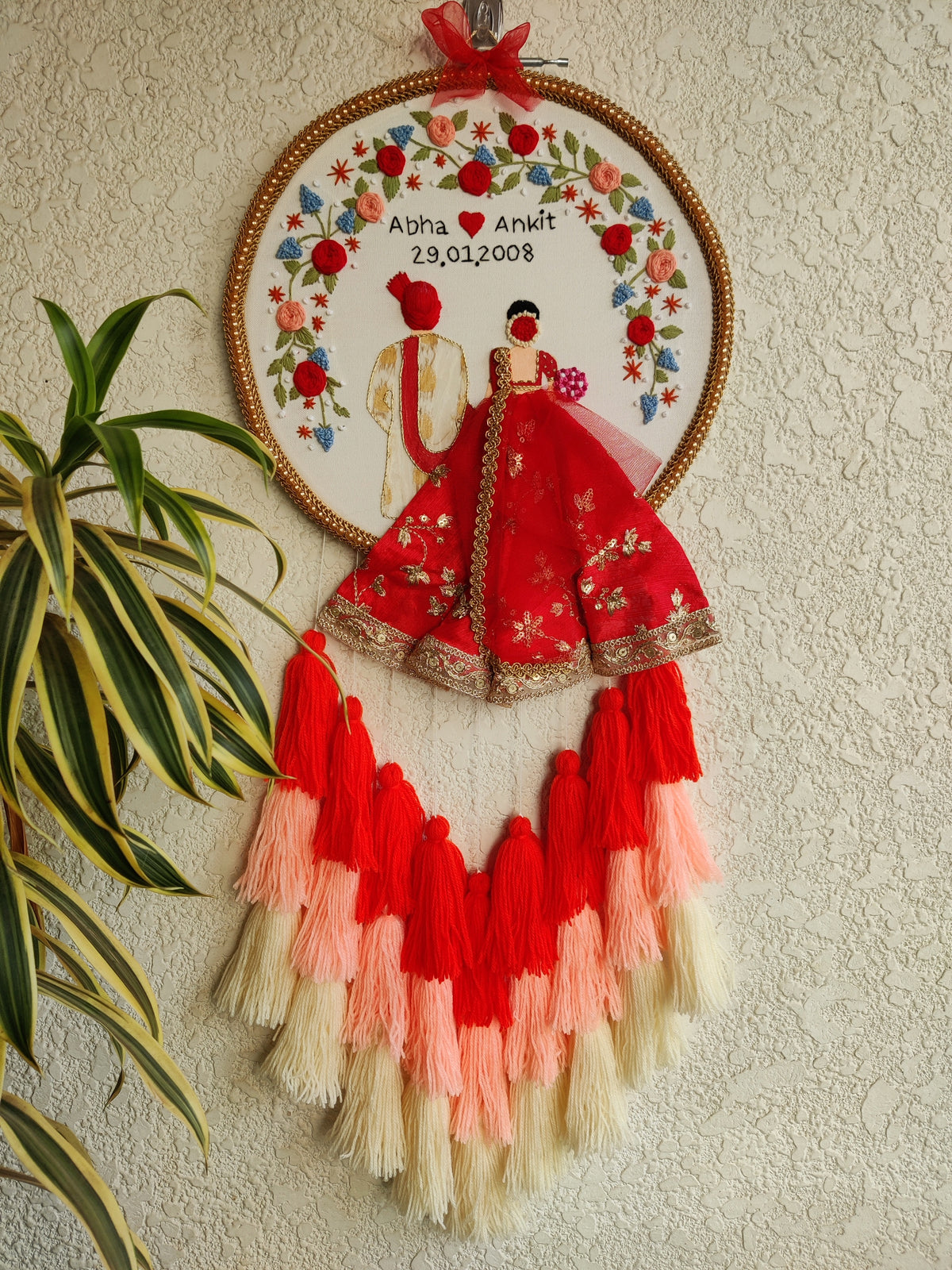 Customizable Couple Embroidered Hoop with Tassels