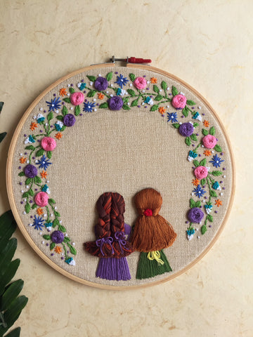 2 Girls looking out of the window Embroidered Hoop