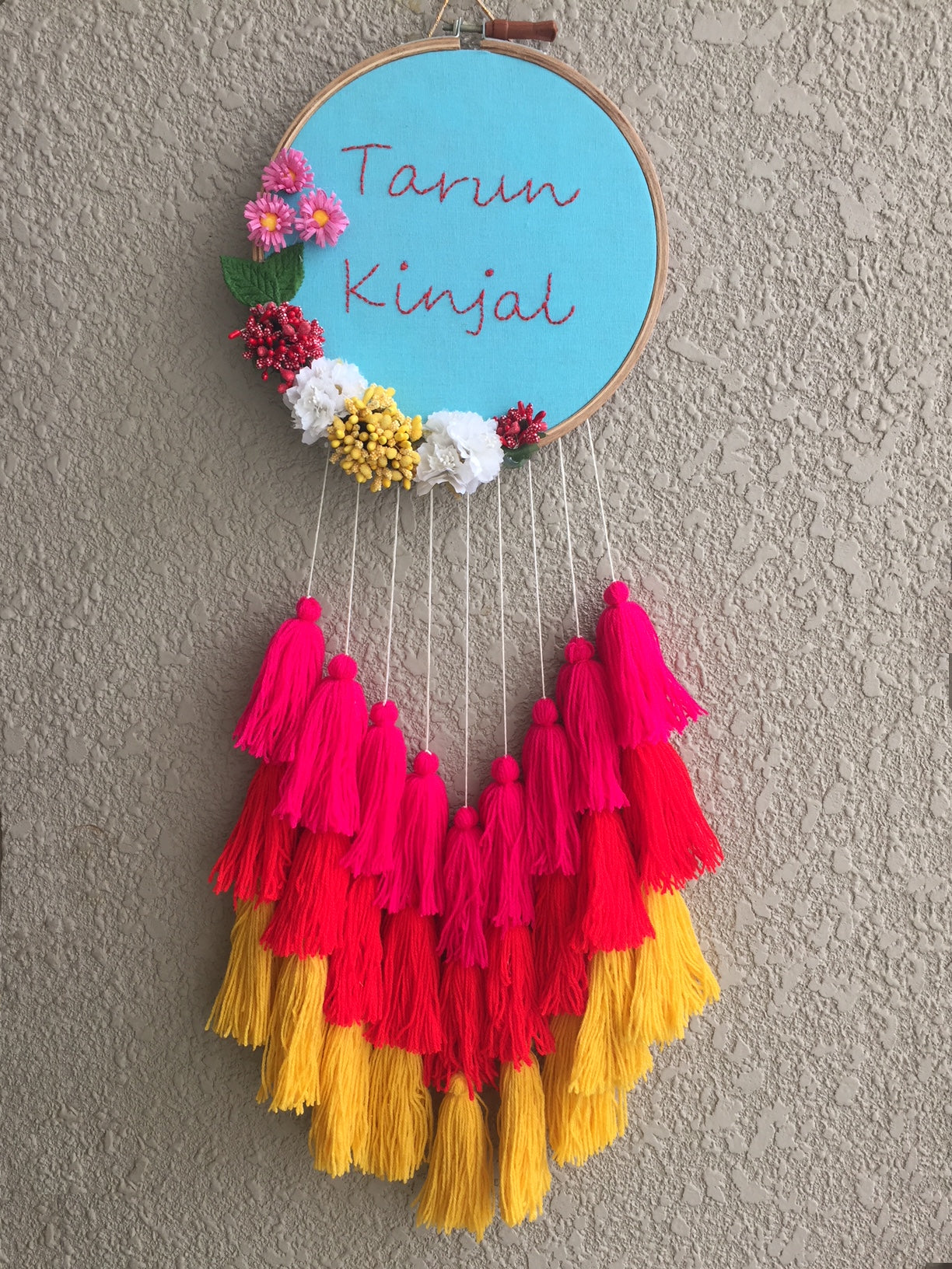Customizable Floral Embroidered Hoop with Tassels