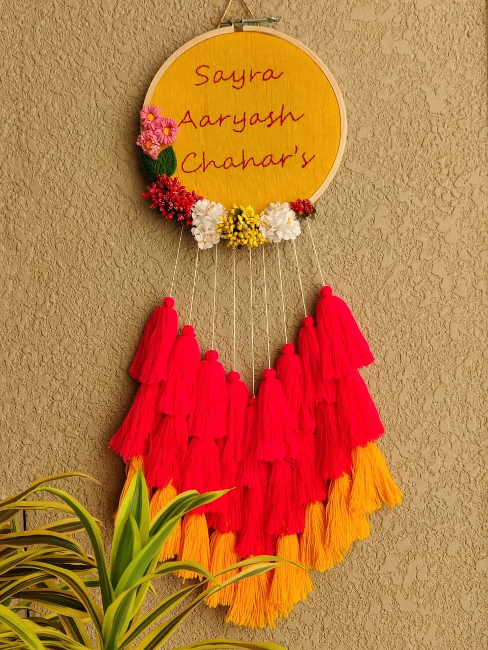 Customizable Floral Embroidered Hoop with Tassels