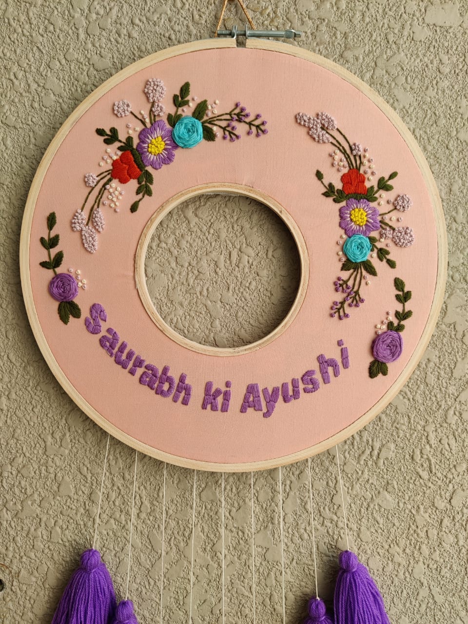 Customizable Embroidered Double Photo Hoop with Tassles